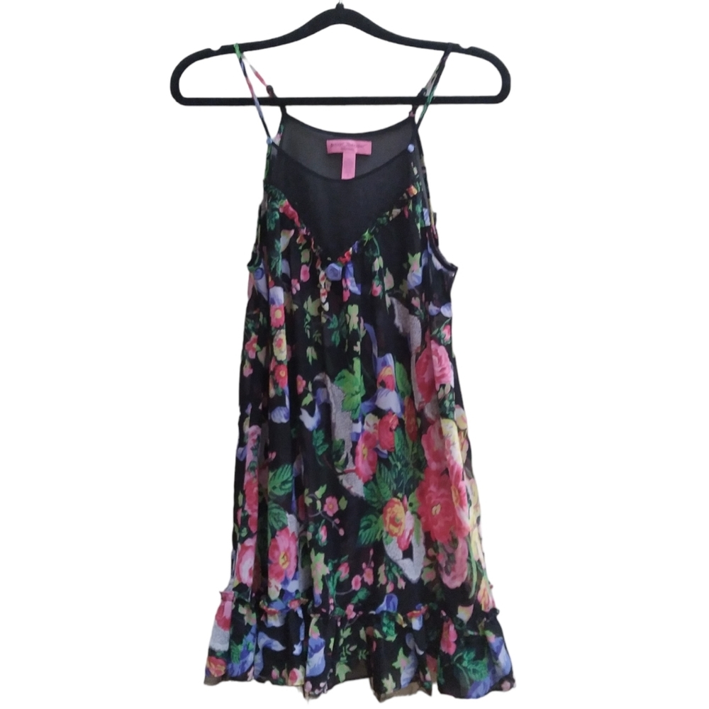 Besty Johnson Intimates Nightgown Womens Size S  Spaghetti Straps Black Floral